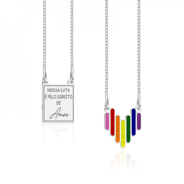 ESCAPULARIO DE PRATA - CORAÇÃO ARCO IRIS
